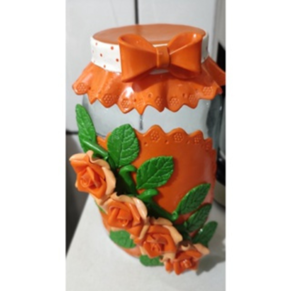 Pote De Vidro Personalizado 3 litros  Decorado Com  Rosas Laranja Em Biscuit (Em diversas cores e modelos) - Image 2