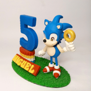 Vela de aniversário Sonic Personalizada topo de bolo em biscuit para todas as idades