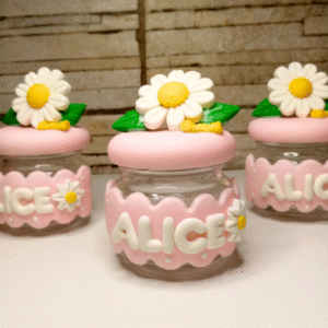 Kit com 5 potes de vidro para lembrancinhas de casamento, aniversário entre outras datas comemorativas decorados com biscuit